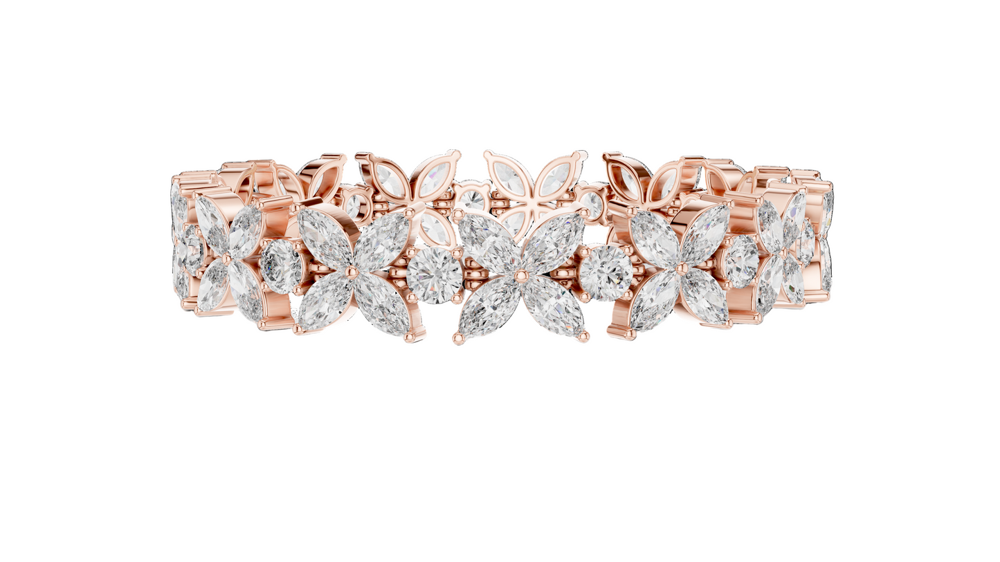 14.05 CT Lab Diamond Flower Bracelet | VVS-VS-EF CVD Diamonds | 18KT, 14KT, 10KT Gold & 925 Silver | Moissanite & Brilliant Marquise Cut | Rose, Yellow, White Gold Options