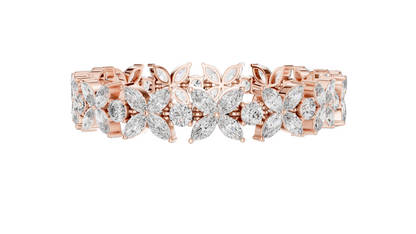 14.05 CT Lab Diamond Flower Bracelet | VVS-VS-EF CVD Diamonds | 18KT, 14KT, 10KT Gold & 925 Silver | Moissanite & Brilliant Marquise Cut | Rose, Yellow, White Gold Options