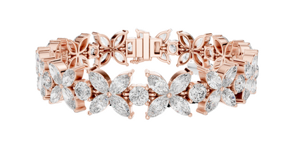 14.05 CT Lab Diamond Flower Bracelet | VVS-VS-EF CVD Diamonds | 18KT, 14KT, 10KT Gold & 925 Silver | Moissanite & Brilliant Marquise Cut | Rose, Yellow, White Gold Options