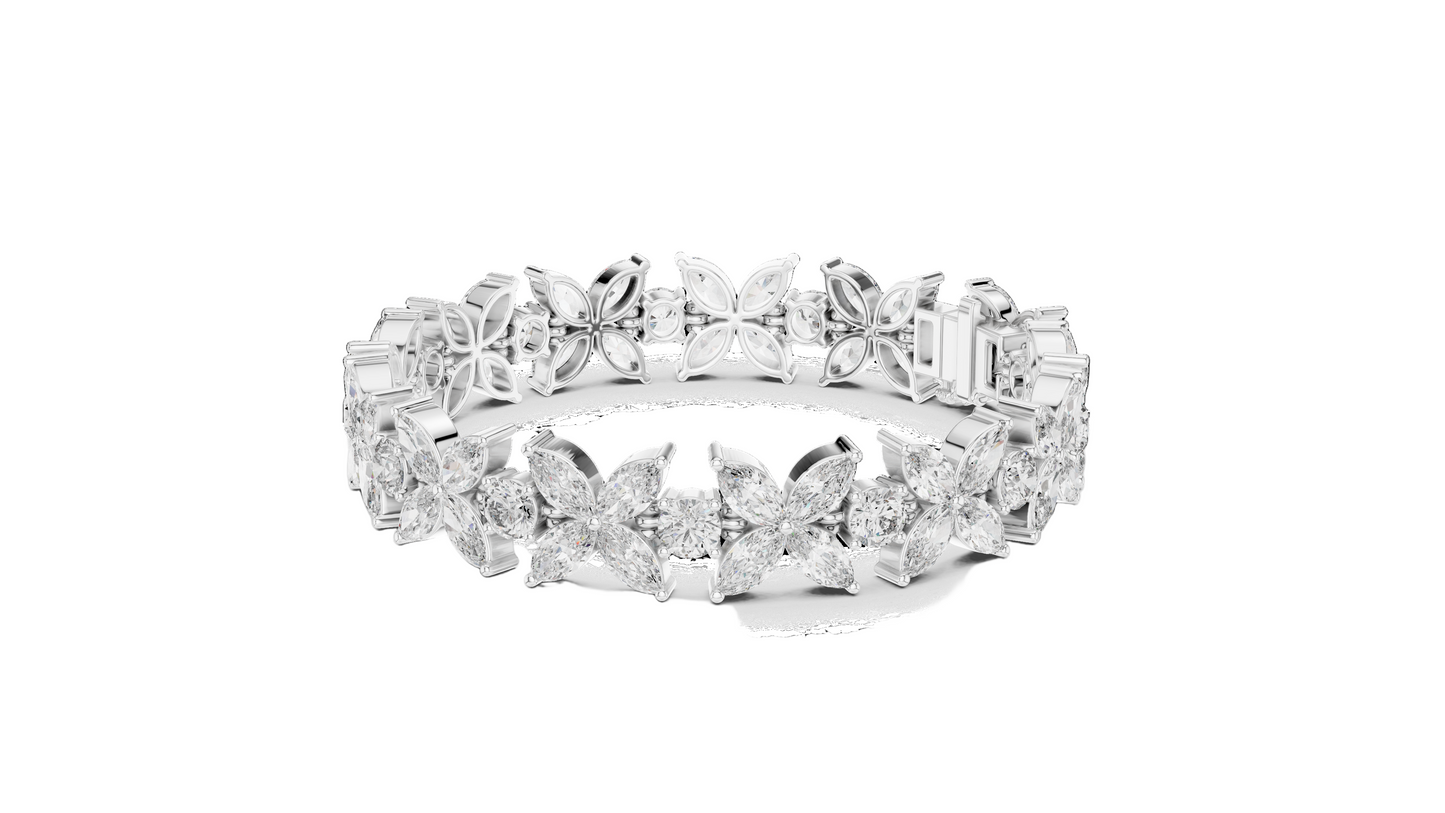14.05 CT Lab Diamond Flower Bracelet | VVS-VS-EF CVD Diamonds | 18KT, 14KT, 10KT Gold & 925 Silver | Moissanite & Brilliant Marquise Cut | Rose, Yellow, White Gold Options