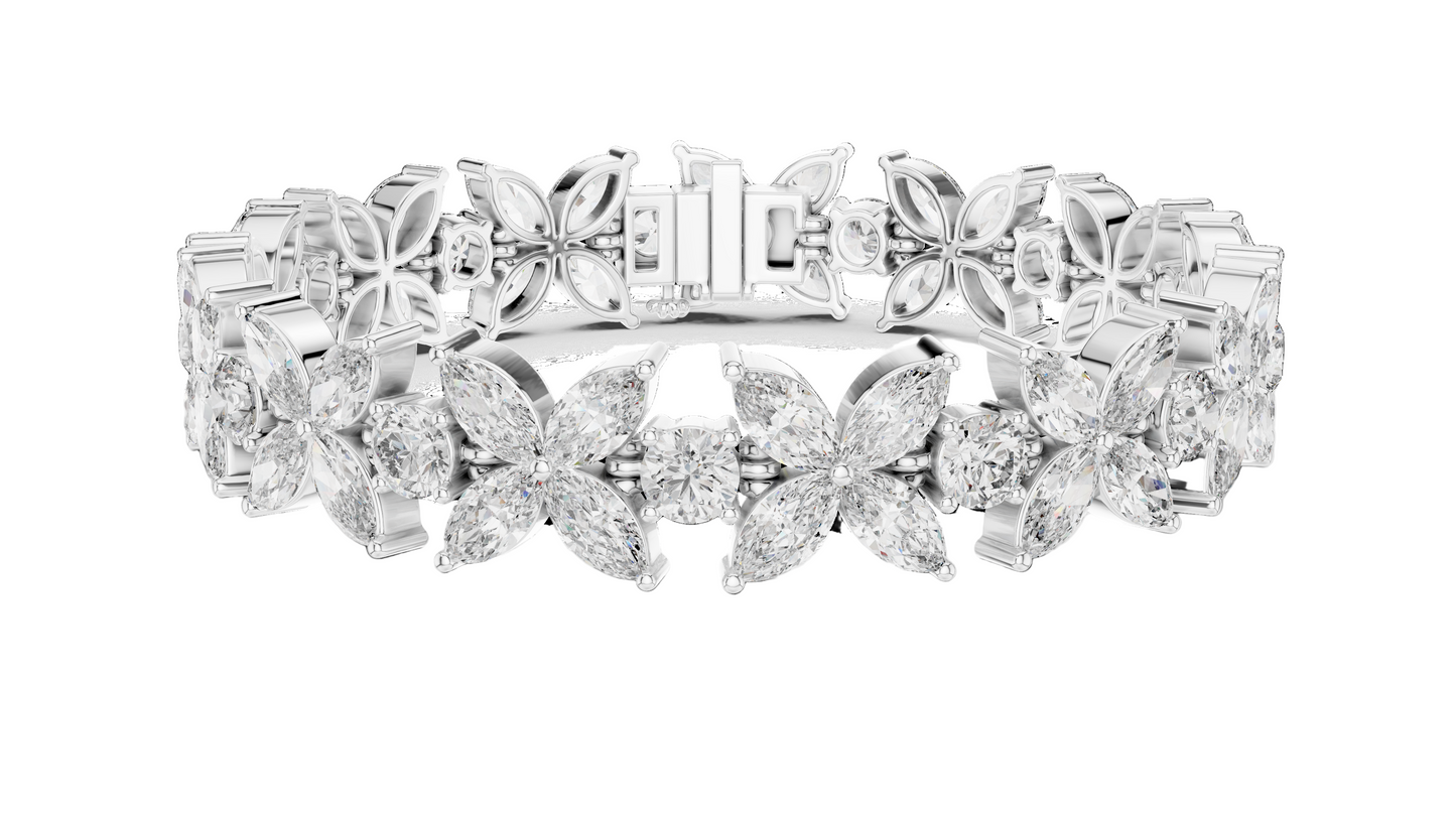 14.05 CT Lab Diamond Flower Bracelet | VVS-VS-EF CVD Diamonds | 18KT, 14KT, 10KT Gold & 925 Silver | Moissanite & Brilliant Marquise Cut | Rose, Yellow, White Gold Options