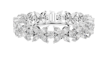 14.05 CT Lab Diamond Flower Bracelet | VVS-VS-EF CVD Diamonds | 18KT, 14KT, 10KT Gold & 925 Silver | Moissanite & Brilliant Marquise Cut | Rose, Yellow, White Gold Options