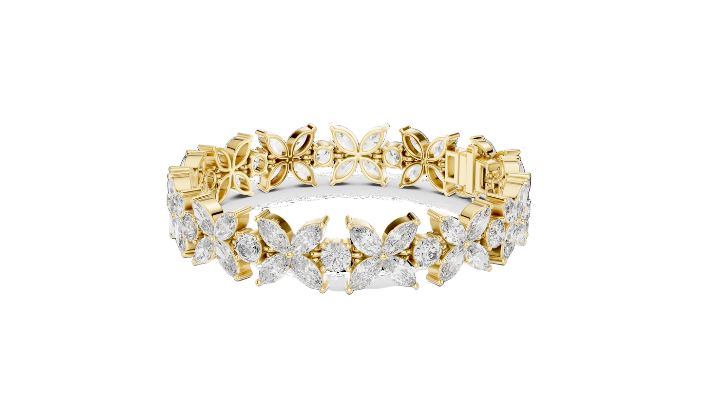 14.05 CT Lab Diamond Flower Bracelet | VVS-VS-EF CVD Diamonds | 18KT, 14KT, 10KT Gold & 925 Silver | Moissanite & Brilliant Marquise Cut | Rose, Yellow, White Gold Options