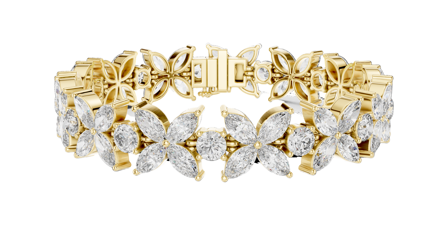 14.05 CT Lab Diamond Flower Bracelet | VVS-VS-EF CVD Diamonds | 18KT, 14KT, 10KT Gold & 925 Silver | Moissanite & Brilliant Marquise Cut | Rose, Yellow, White Gold Options