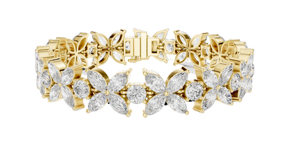 14.05 CT Lab Diamond Flower Bracelet | VVS-VS-EF CVD Diamonds | 18KT, 14KT, 10KT Gold & 925 Silver | Moissanite & Brilliant Marquise Cut | Rose, Yellow, White Gold Options