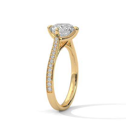 Round Brilliant Solitaire Lab Diamond Engagement Ring with Pave Band – 2ct VVS Clarity – Solid Gold in Yellow, Rose & White