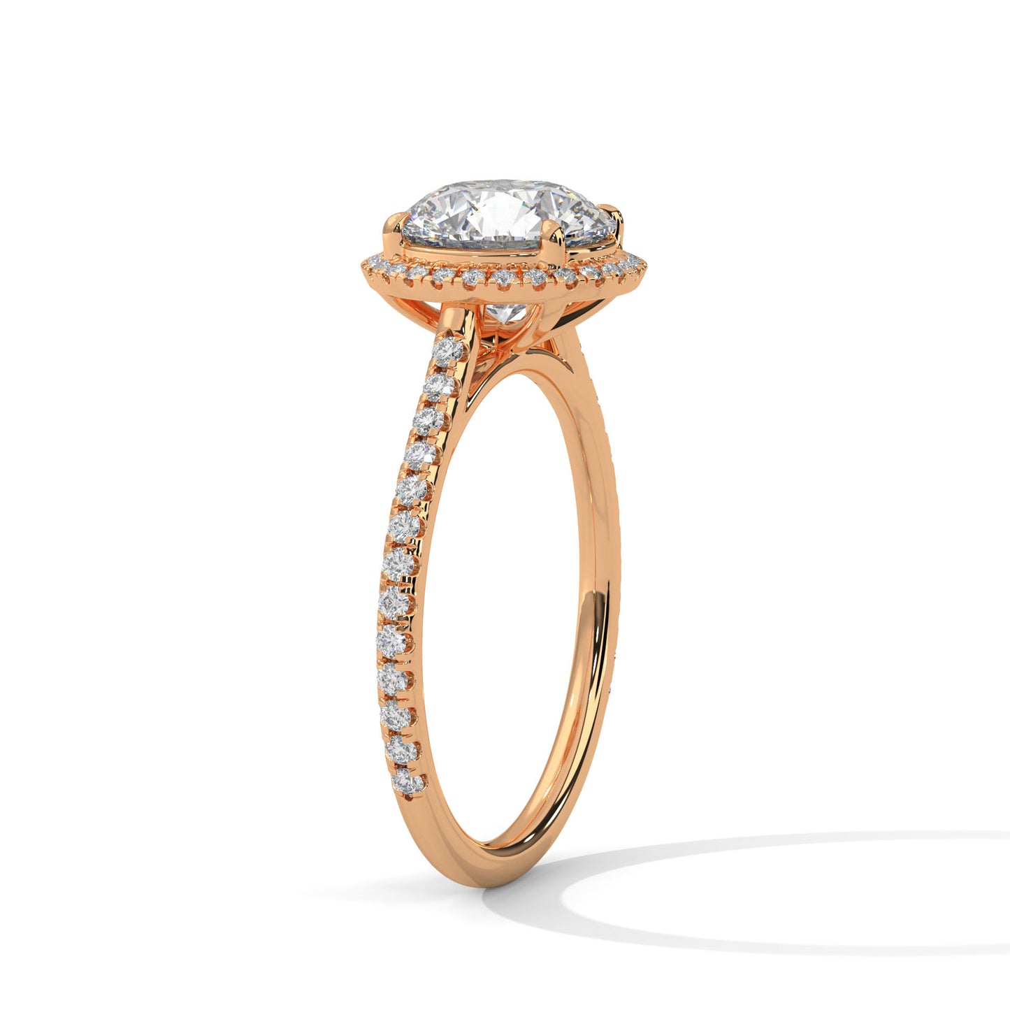 2ct Round Lab Diamond Halo Engagement Ring | VVS Clarity | Solid Gold Ring in Yellow, Rose & White | Lab Diamond Side Stones | Maz Jewels