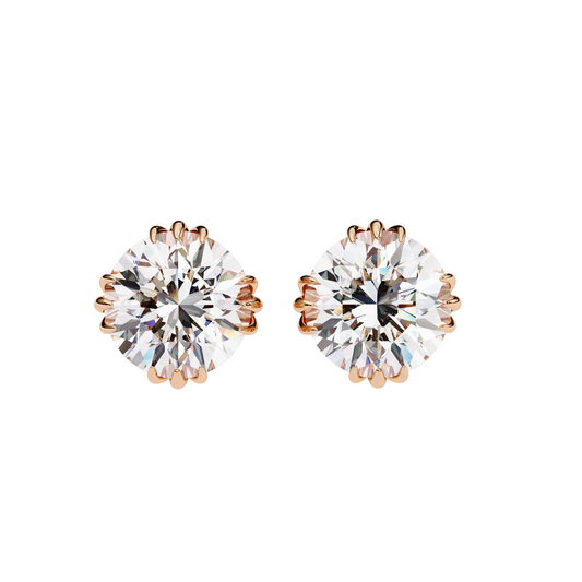3ct Lab Diamond Stud Earrings | 1.50ct Each Solitaire in 10K 14K 18K Gold or 925 Silver | Floral Crown Prong Design | Classic Elegant Gift