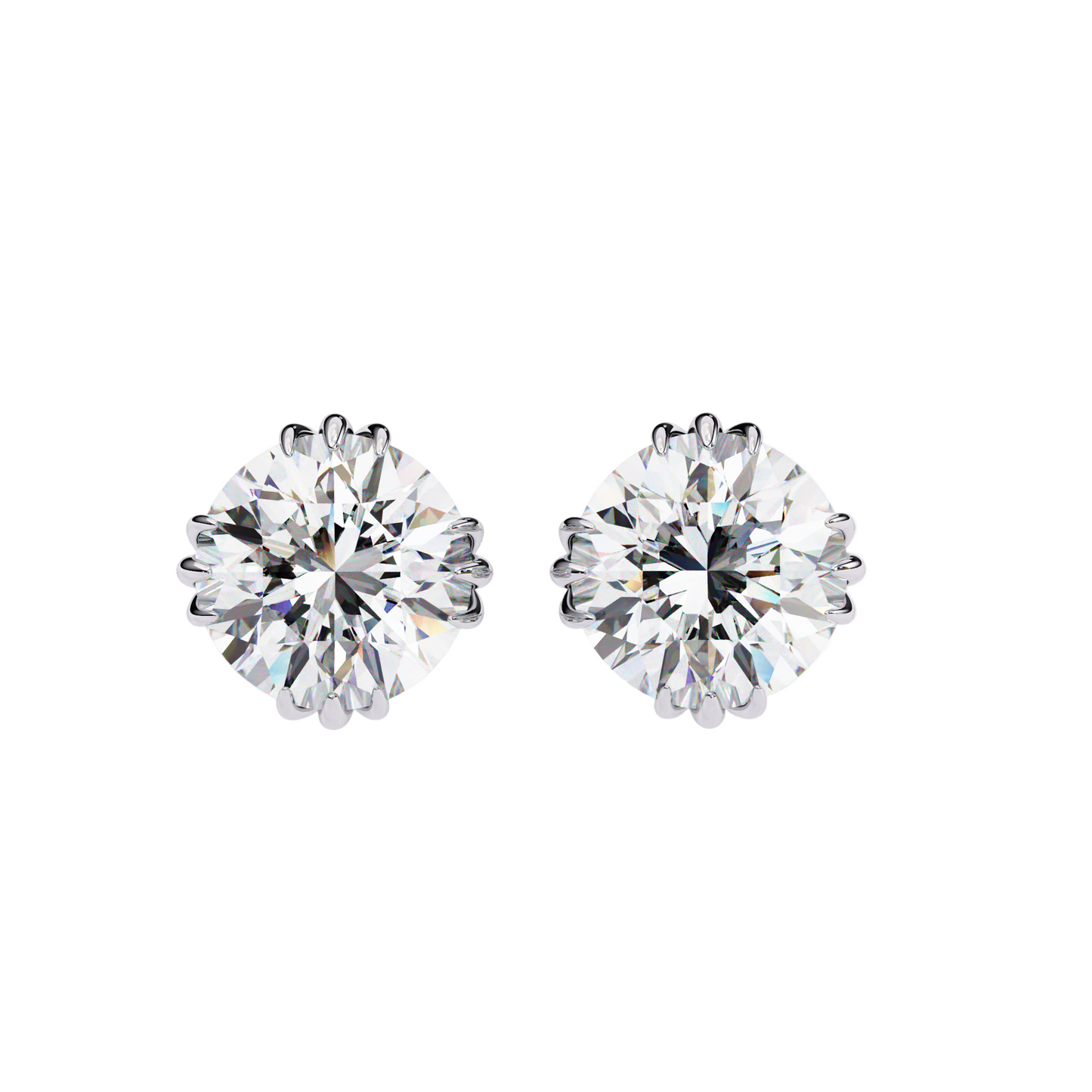 3ct Lab Diamond Stud Earrings | 1.50ct Each Solitaire in 10K 14K 18K Gold or 925 Silver | Floral Crown Prong Design | Classic Elegant Gift