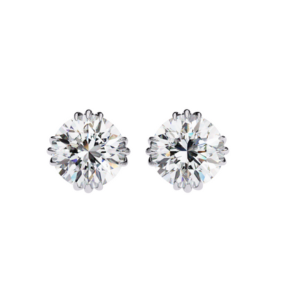 3ct Lab Diamond Stud Earrings | 1.50ct Each Solitaire in 10K 14K 18K Gold or 925 Silver | Floral Crown Prong Design | Classic Elegant Gift