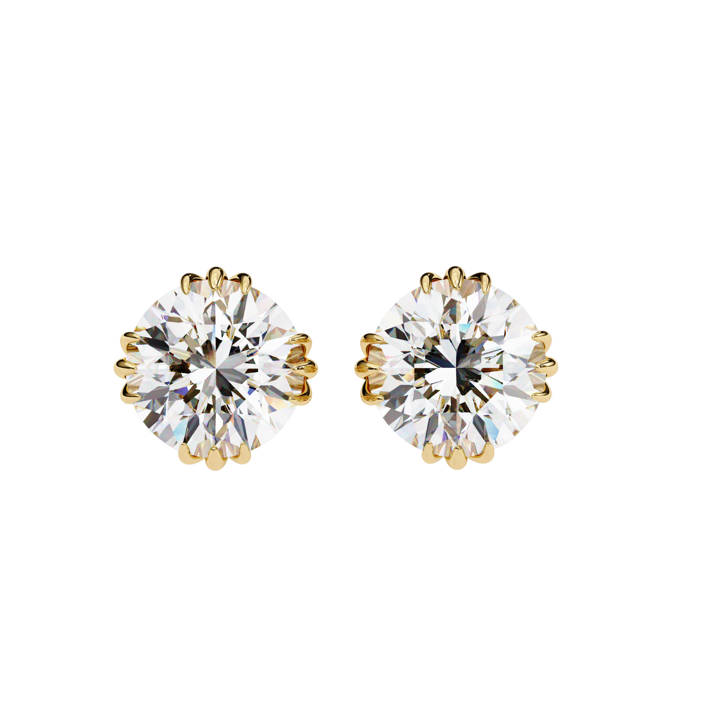 3ct Lab Diamond Stud Earrings | 1.50ct Each Solitaire in 10K 14K 18K Gold or 925 Silver | Floral Crown Prong Design | Classic Elegant Gift