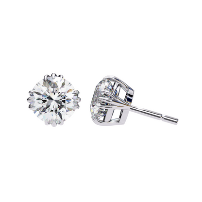 3ct Lab Diamond Stud Earrings | 1.50ct Each Solitaire in 10K 14K 18K Gold or 925 Silver | Floral Crown Prong Design | Classic Elegant Gift