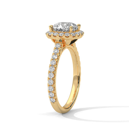 Cushion Cut Lab Diamond Halo Engagement Ring | 2ct Center | Solid Gold | Dainty Pave Diamond Ring | Yellow, Rose & White Gold