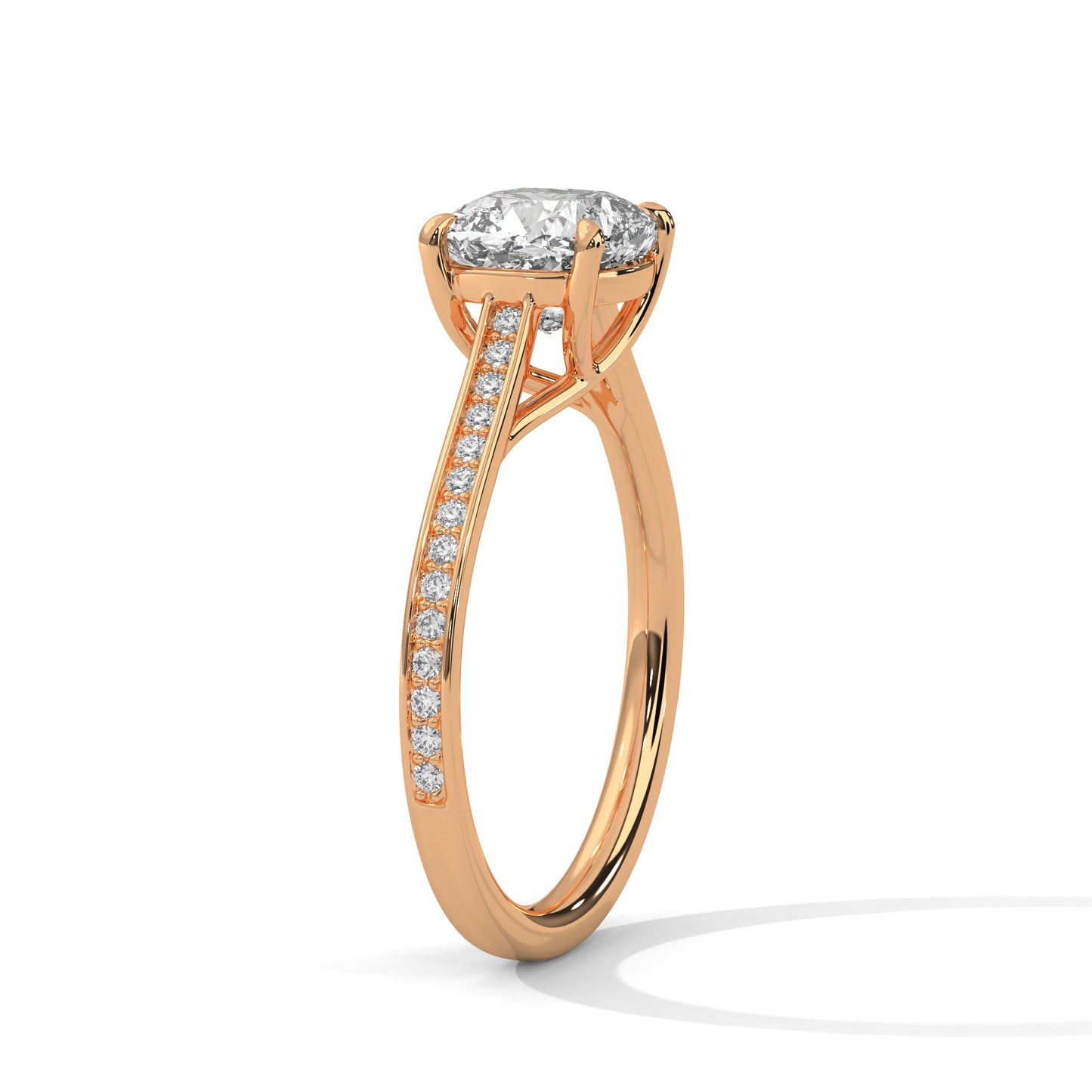 2ct Cushion Cut Lab Diamond Engagement Ring with Pave Band | Solid Gold Solitaire Ring in Yellow, Rose & White Gold | VVS Clarity
