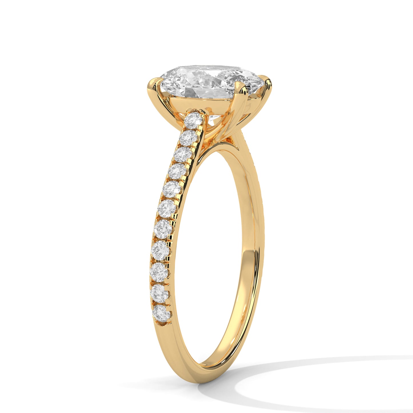 Oval Cut Diamond Engagement Ring with Pave Band – 10K, 14K, 18K White, Yellow & Rose Gold