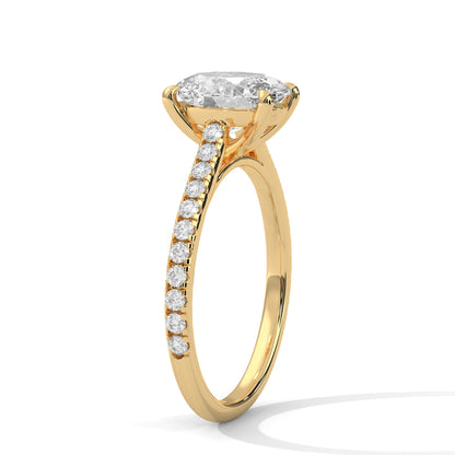 Oval Cut Diamond Engagement Ring with Pave Band – 10K, 14K, 18K White, Yellow & Rose Gold
