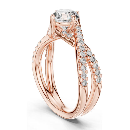 1.384 CT Lab Diamond Crisscross Engagement Ring for Women | Round Brilliant Cut | VVS-VS EF Clarity | 18KT, 14KT, 10KT Gold & 925 Silver | Rose, Yellow, White Gold & Moissanite Options