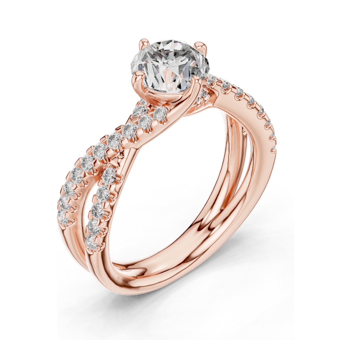 1.384 CT Lab Diamond Crisscross Engagement Ring for Women | Round Brilliant Cut | VVS-VS EF Clarity | 18KT, 14KT, 10KT Gold & 925 Silver | Rose, Yellow, White Gold & Moissanite Options