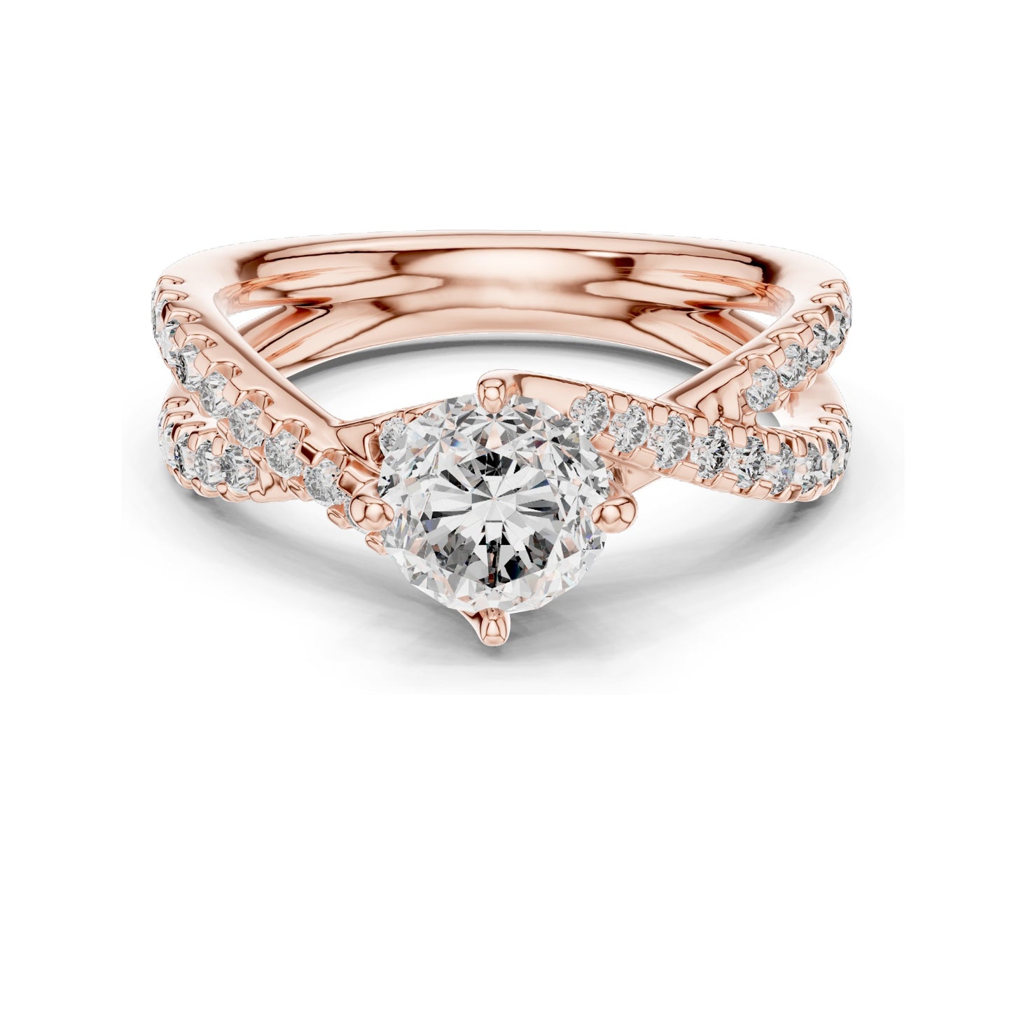 1.384 CT Lab Diamond Crisscross Engagement Ring for Women | Round Brilliant Cut | VVS-VS EF Clarity | 18KT, 14KT, 10KT Gold & 925 Silver | Rose, Yellow, White Gold & Moissanite Options