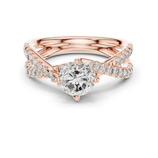 1.384 CT Lab Diamond Crisscross Engagement Ring for Women | Round Brilliant Cut | VVS-VS EF Clarity | 18KT, 14KT, 10KT Gold & 925 Silver | Rose, Yellow, White Gold & Moissanite Options