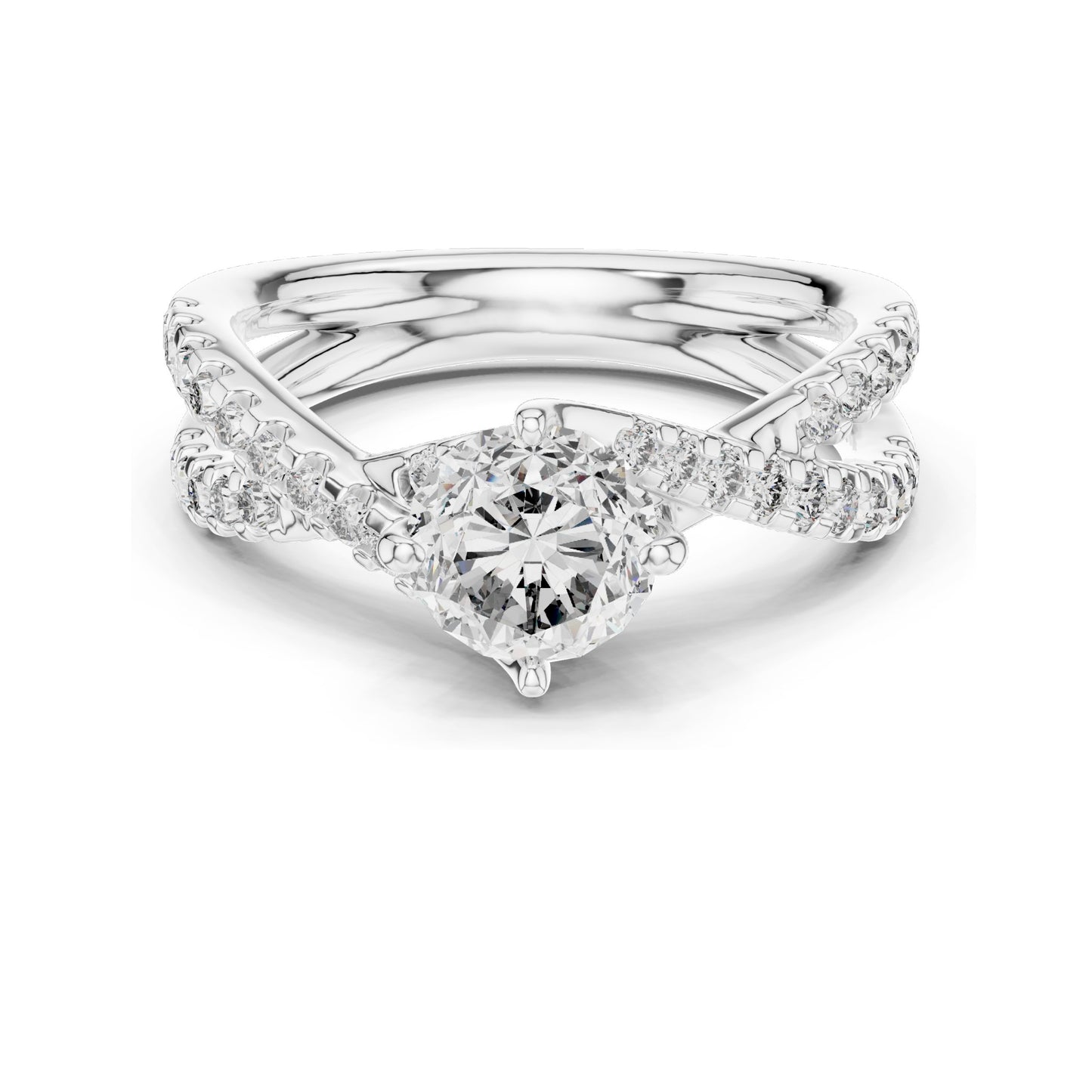 1.384 CT Lab Diamond Crisscross Engagement Ring for Women | Round Brilliant Cut | VVS-VS EF Clarity | 18KT, 14KT, 10KT Gold & 925 Silver | Rose, Yellow, White Gold & Moissanite Options