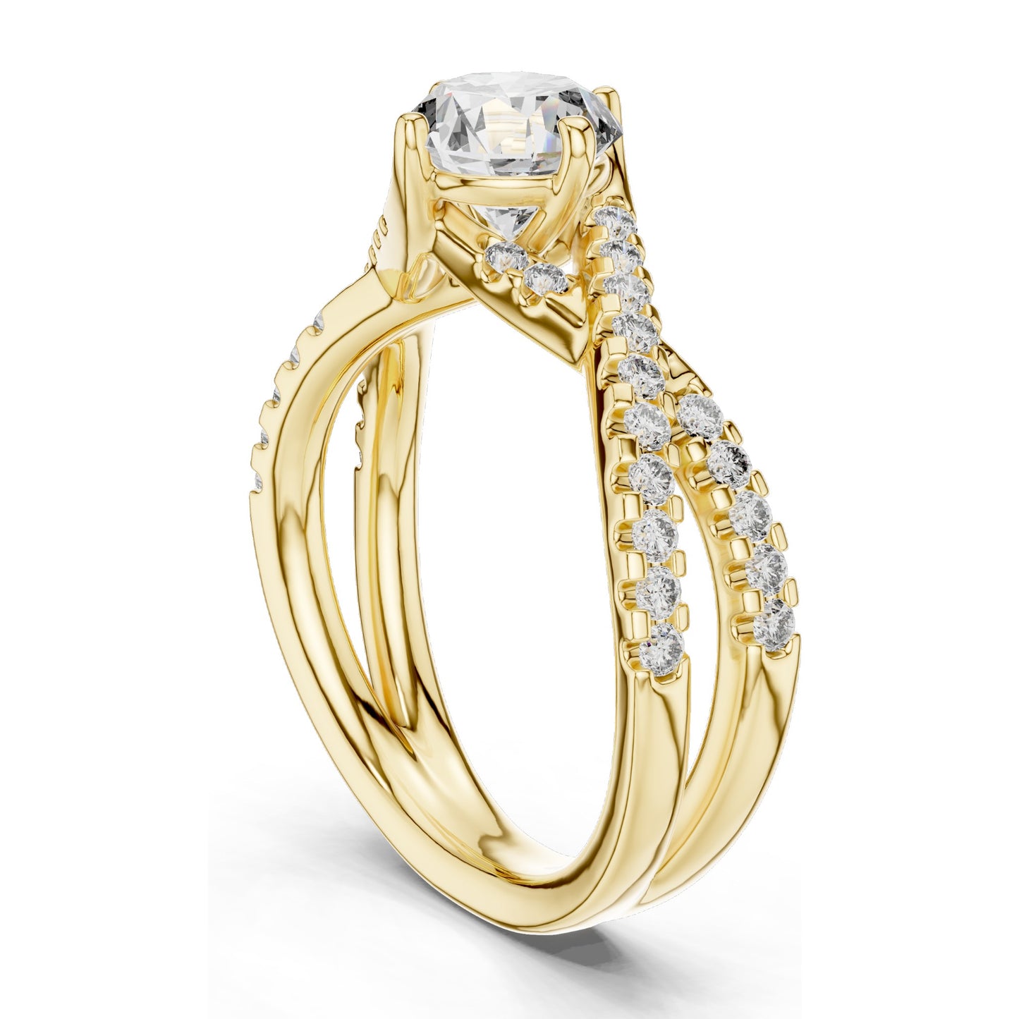 1.384 CT Lab Diamond Crisscross Engagement Ring for Women | Round Brilliant Cut | VVS-VS EF Clarity | 18KT, 14KT, 10KT Gold & 925 Silver | Rose, Yellow, White Gold & Moissanite Options