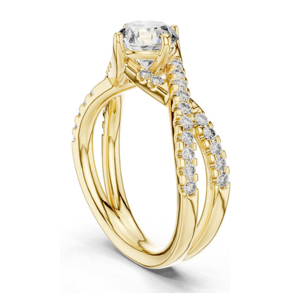 1.384 CT Lab Diamond Crisscross Engagement Ring for Women | Round Brilliant Cut | VVS-VS EF Clarity | 18KT, 14KT, 10KT Gold & 925 Silver | Rose, Yellow, White Gold & Moissanite Options