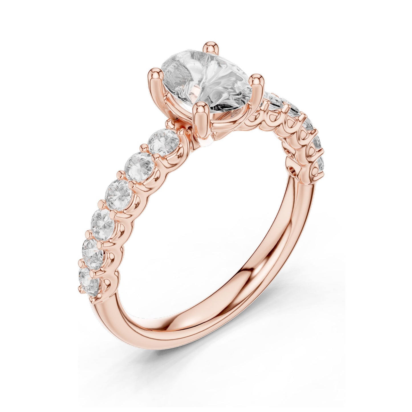 1.55 CT Oval Lab Diamond Engagement Ring with Round Side Stones | VVS-VS EF Clarity | 18KT, 14KT, 10KT Gold & 925 Silver | Rose, Yellow, White Gold & Moissanite Options
