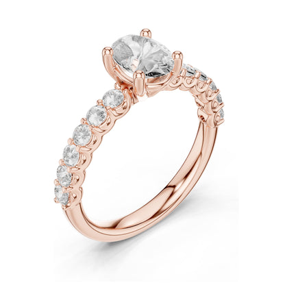 1.55 CT Oval Lab Diamond Engagement Ring with Round Side Stones | VVS-VS EF Clarity | 18KT, 14KT, 10KT Gold & 925 Silver | Rose, Yellow, White Gold & Moissanite Options