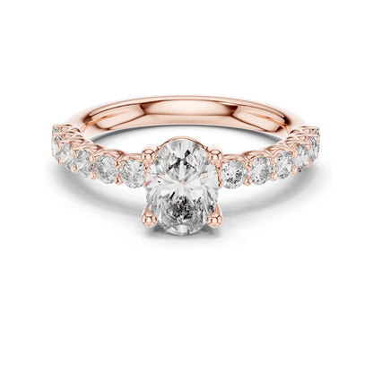 1.55 CT Oval Lab Diamond Engagement Ring with Round Side Stones | VVS-VS EF Clarity | 18KT, 14KT, 10KT Gold & 925 Silver | Rose, Yellow, White Gold & Moissanite Options
