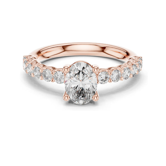 1.55 CT Oval Lab Diamond Engagement Ring with Round Side Stones | VVS-VS EF Clarity | 18KT, 14KT, 10KT Gold & 925 Silver | Rose, Yellow, White Gold & Moissanite Options