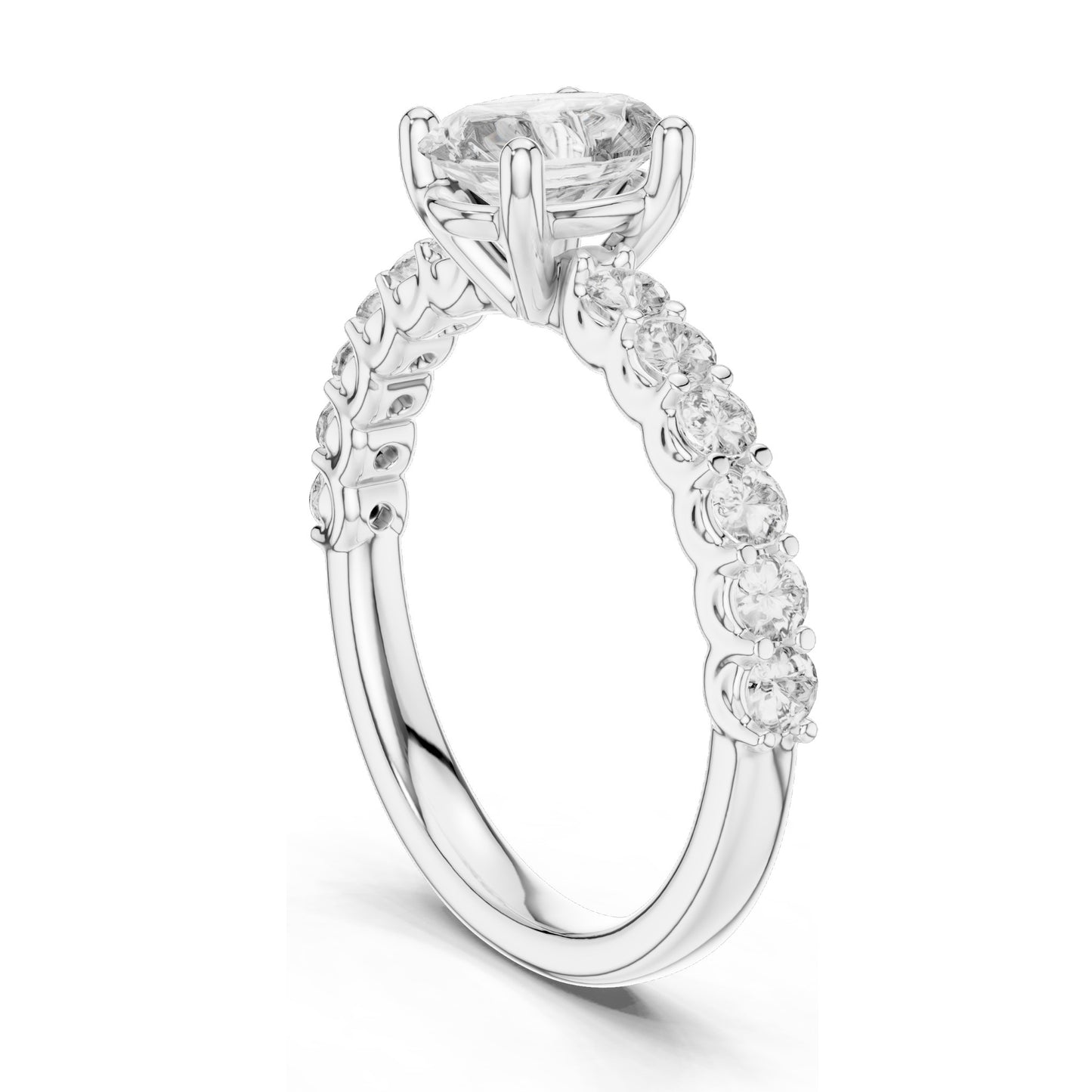 1.55 CT Oval Lab Diamond Engagement Ring with Round Side Stones | VVS-VS EF Clarity | 18KT, 14KT, 10KT Gold & 925 Silver | Rose, Yellow, White Gold & Moissanite Options