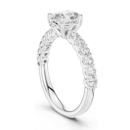 1.55 CT Oval Lab Diamond Engagement Ring with Round Side Stones | VVS-VS EF Clarity | 18KT, 14KT, 10KT Gold & 925 Silver | Rose, Yellow, White Gold & Moissanite Options