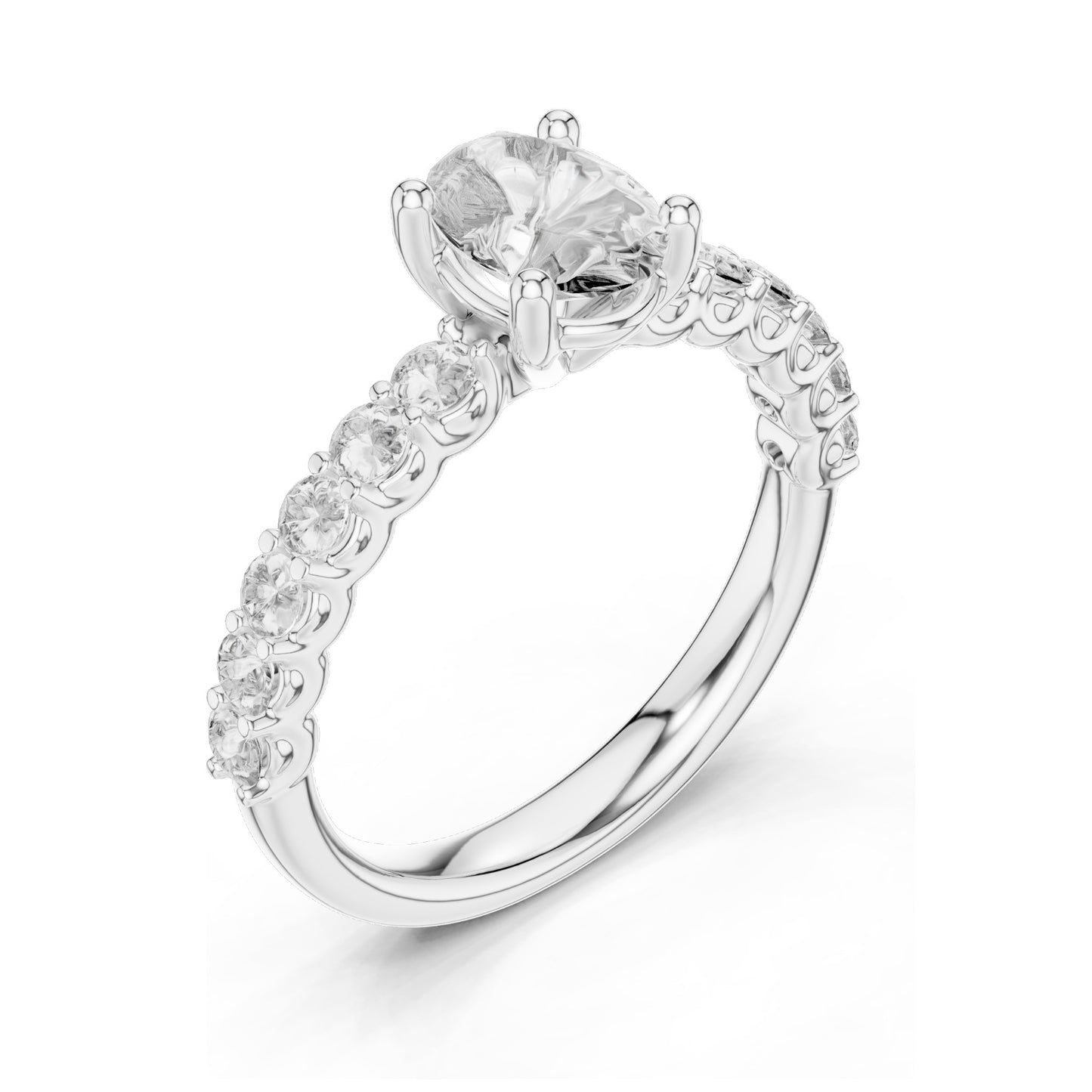 1.55 CT Oval Lab Diamond Engagement Ring with Round Side Stones | VVS-VS EF Clarity | 18KT, 14KT, 10KT Gold & 925 Silver | Rose, Yellow, White Gold & Moissanite Options