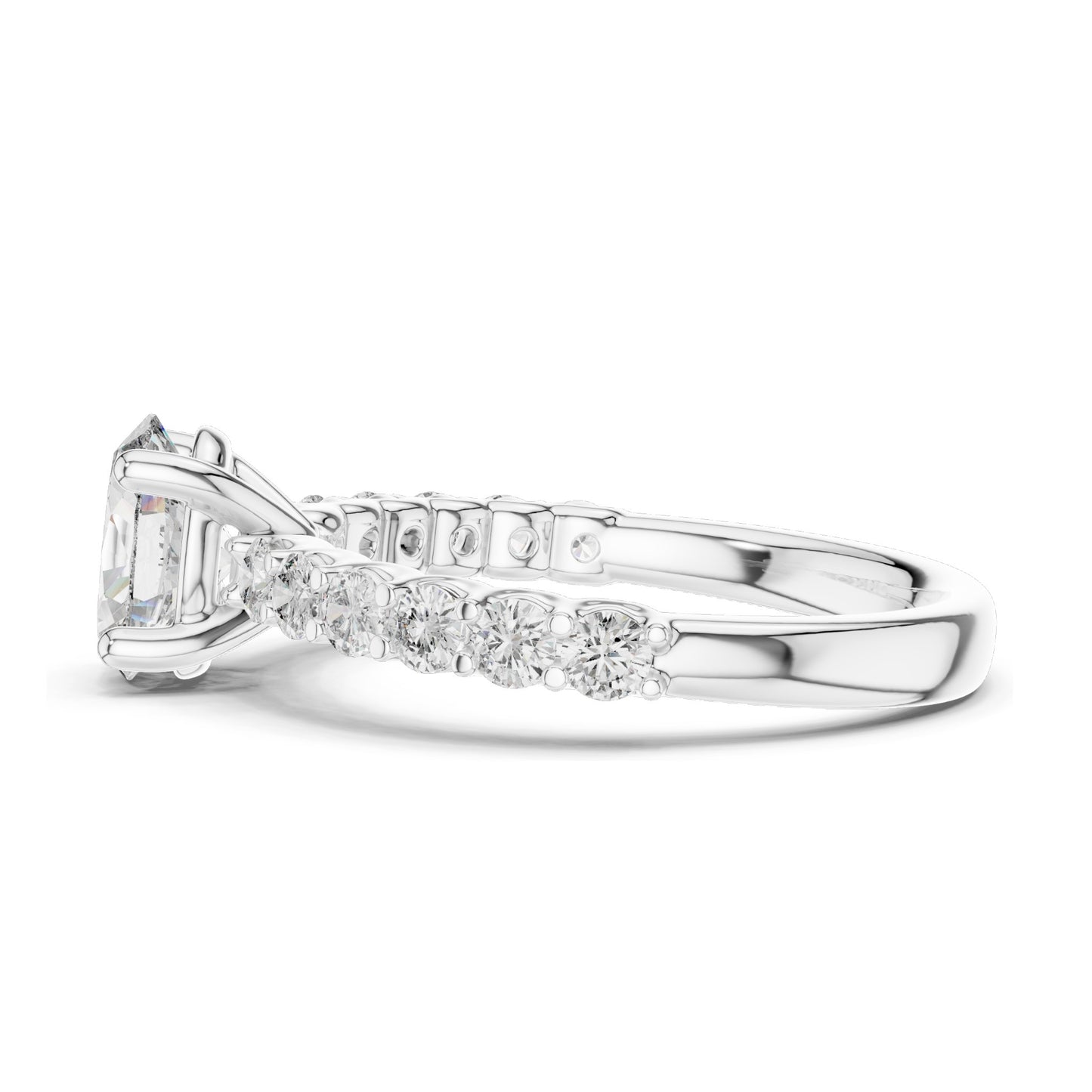 1.55 CT Oval Lab Diamond Engagement Ring with Round Side Stones | VVS-VS EF Clarity | 18KT, 14KT, 10KT Gold & 925 Silver | Rose, Yellow, White Gold & Moissanite Options