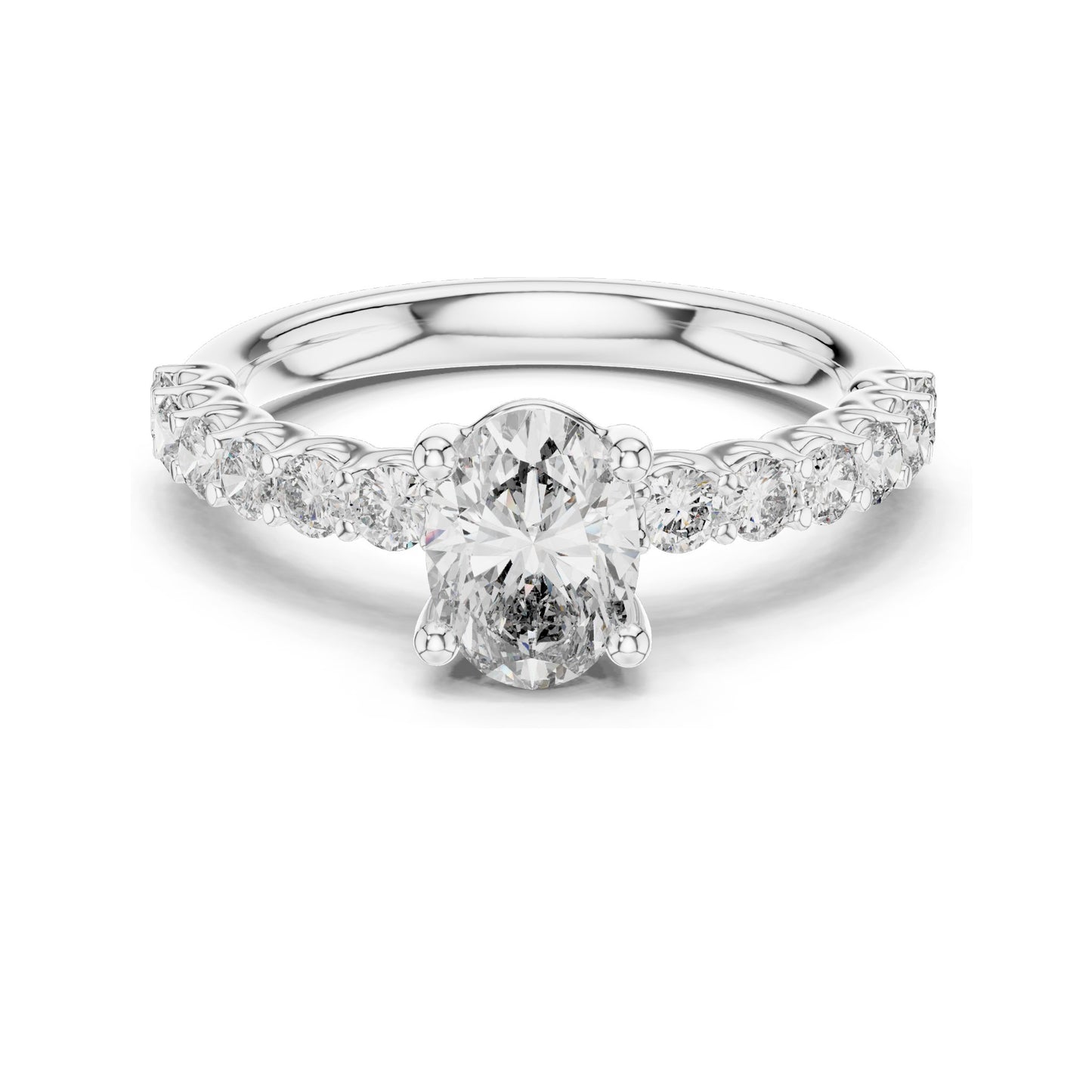 1.55 CT Oval Lab Diamond Engagement Ring with Round Side Stones | VVS-VS EF Clarity | 18KT, 14KT, 10KT Gold & 925 Silver | Rose, Yellow, White Gold & Moissanite Options