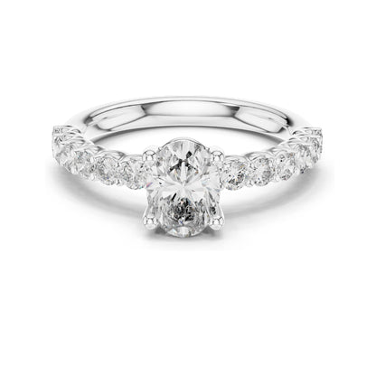 1.55 CT Oval Lab Diamond Engagement Ring with Round Side Stones | VVS-VS EF Clarity | 18KT, 14KT, 10KT Gold & 925 Silver | Rose, Yellow, White Gold & Moissanite Options