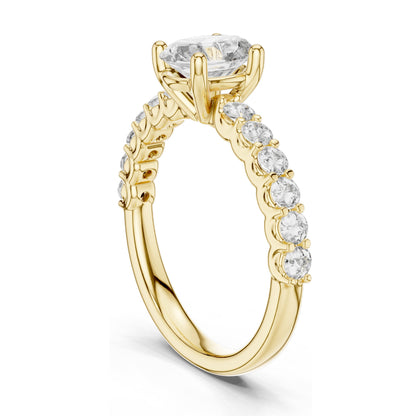 1.55 CT Oval Lab Diamond Engagement Ring with Round Side Stones | VVS-VS EF Clarity | 18KT, 14KT, 10KT Gold & 925 Silver | Rose, Yellow, White Gold & Moissanite Options