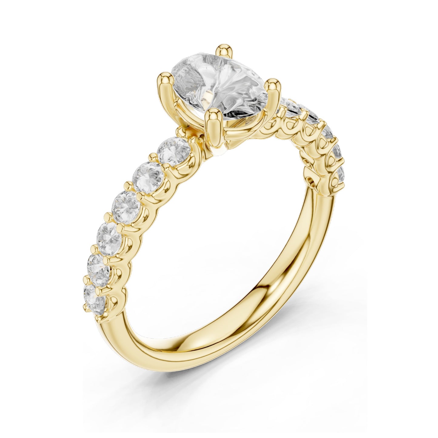 1.55 CT Oval Lab Diamond Engagement Ring with Round Side Stones | VVS-VS EF Clarity | 18KT, 14KT, 10KT Gold & 925 Silver | Rose, Yellow, White Gold & Moissanite Options