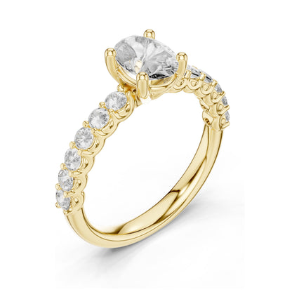 1.55 CT Oval Lab Diamond Engagement Ring with Round Side Stones | VVS-VS EF Clarity | 18KT, 14KT, 10KT Gold & 925 Silver | Rose, Yellow, White Gold & Moissanite Options