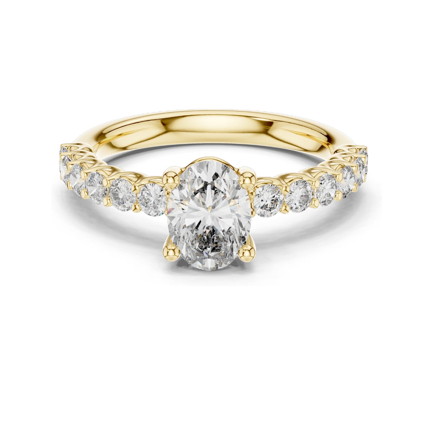 1.55 CT Oval Lab Diamond Engagement Ring with Round Side Stones | VVS-VS EF Clarity | 18KT, 14KT, 10KT Gold & 925 Silver | Rose, Yellow, White Gold & Moissanite Options