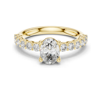 1.55 CT Oval Lab Diamond Engagement Ring with Round Side Stones | VVS-VS EF Clarity | 18KT, 14KT, 10KT Gold & 925 Silver | Rose, Yellow, White Gold & Moissanite Options