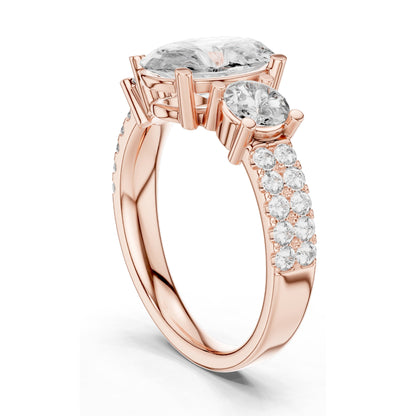 3.10 CT Oval & Round Brilliant Cut Lab Diamond Three-Stone Ring for Women | VVS-VS EF Clarity | 18KT, 14KT, 10KT Gold & 925 Silver | Rose, Yellow, White Gold & Moissanite Options