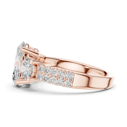 3.10 CT Oval & Round Brilliant Cut Lab Diamond Three-Stone Ring for Women | VVS-VS EF Clarity | 18KT, 14KT, 10KT Gold & 925 Silver | Rose, Yellow, White Gold & Moissanite Options