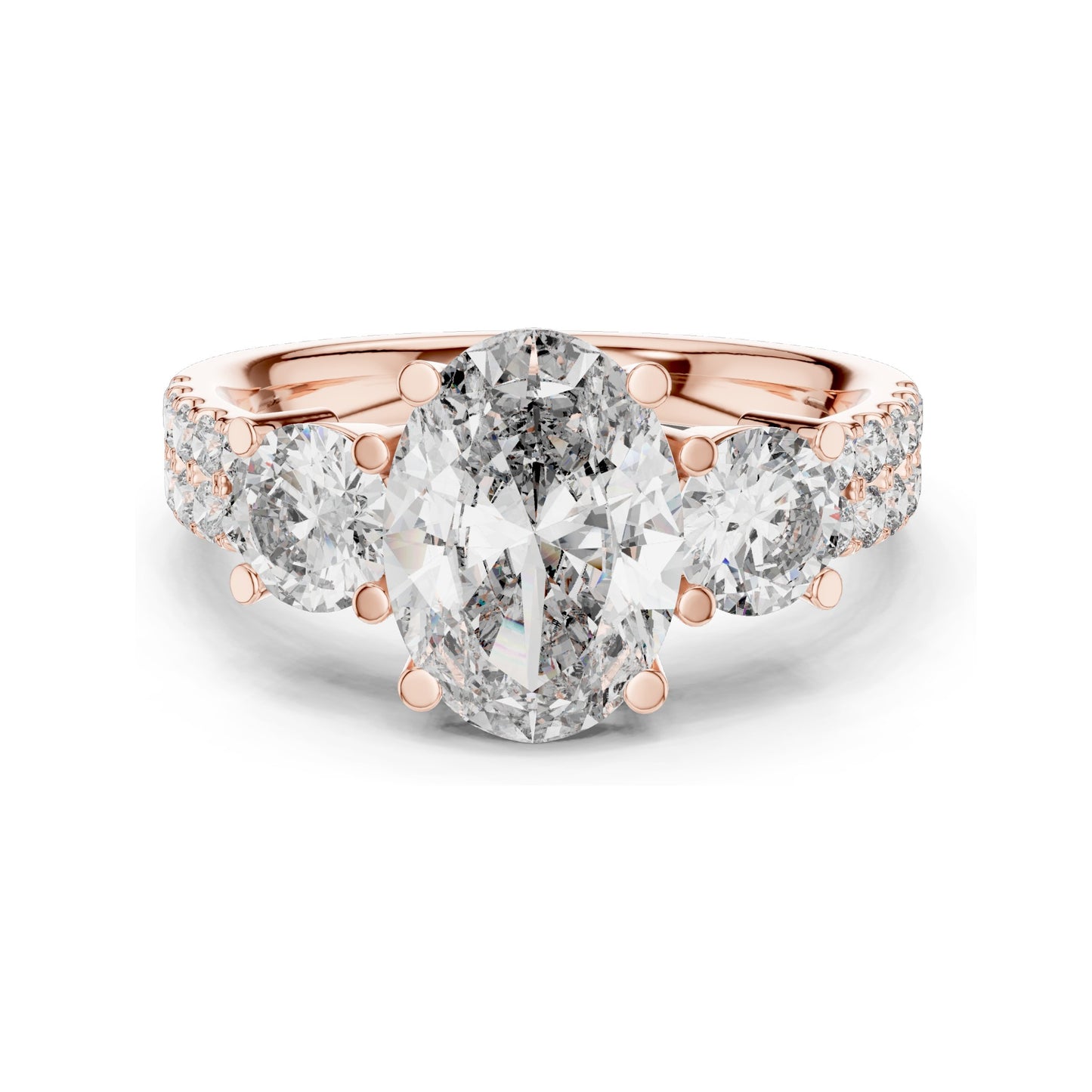 3.10 CT Oval & Round Brilliant Cut Lab Diamond Three-Stone Ring for Women | VVS-VS EF Clarity | 18KT, 14KT, 10KT Gold & 925 Silver | Rose, Yellow, White Gold & Moissanite Options