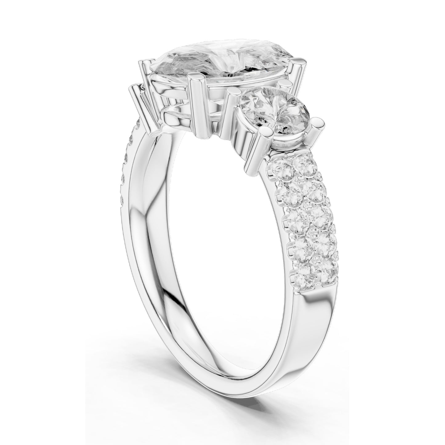 3.10 CT Oval & Round Brilliant Cut Lab Diamond Three-Stone Ring for Women | VVS-VS EF Clarity | 18KT, 14KT, 10KT Gold & 925 Silver | Rose, Yellow, White Gold & Moissanite Options