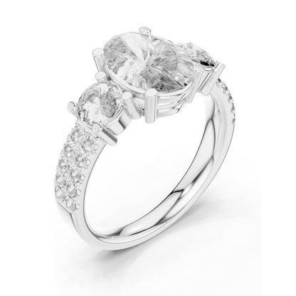 3.10 CT Oval & Round Brilliant Cut Lab Diamond Three-Stone Ring for Women | VVS-VS EF Clarity | 18KT, 14KT, 10KT Gold & 925 Silver | Rose, Yellow, White Gold & Moissanite Options