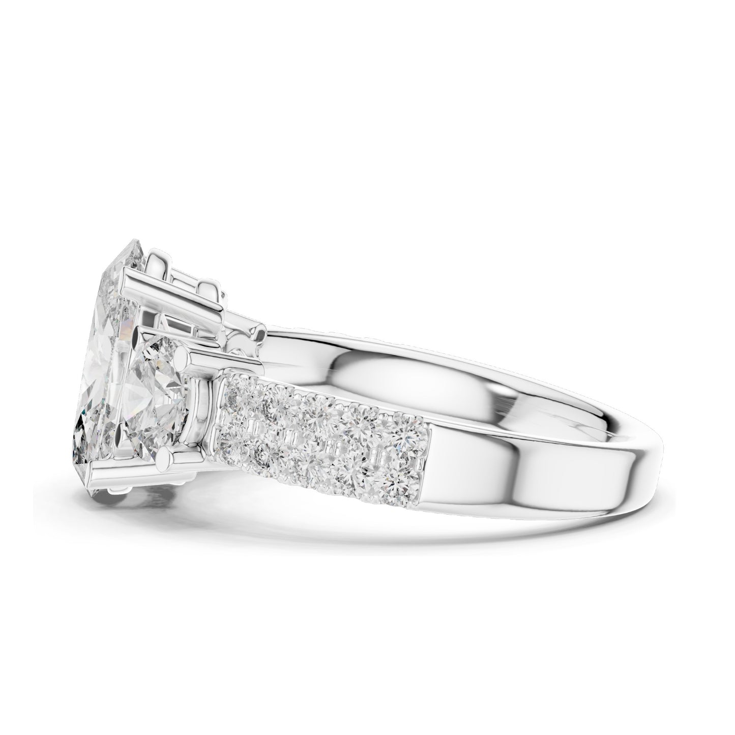 3.10 CT Oval & Round Brilliant Cut Lab Diamond Three-Stone Ring for Women | VVS-VS EF Clarity | 18KT, 14KT, 10KT Gold & 925 Silver | Rose, Yellow, White Gold & Moissanite Options