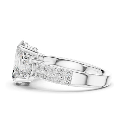 3.10 CT Oval & Round Brilliant Cut Lab Diamond Three-Stone Ring for Women | VVS-VS EF Clarity | 18KT, 14KT, 10KT Gold & 925 Silver | Rose, Yellow, White Gold & Moissanite Options