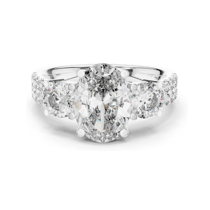 3.10 CT Oval & Round Brilliant Cut Lab Diamond Three-Stone Ring for Women | VVS-VS EF Clarity | 18KT, 14KT, 10KT Gold & 925 Silver | Rose, Yellow, White Gold & Moissanite Options